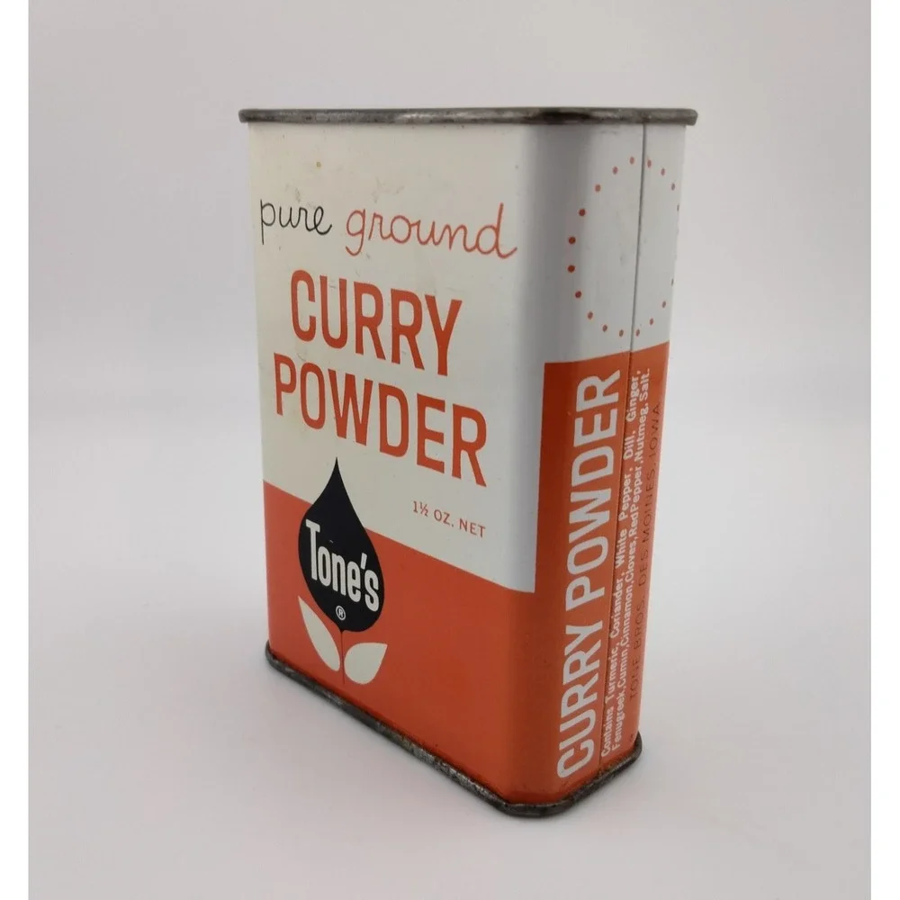 Tone's Spices Curry Powder‎ Vintage Orange and White Tin 3